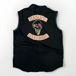 Harley-Davidson Shirt Mens XL Black Sleeveless Skull Patch Button Up 96472-15VM